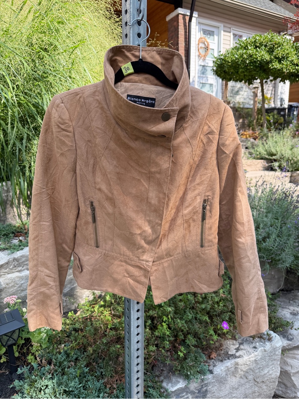 Vintage Bianca Nygard Sz 8 faux suede fitted moto jacket